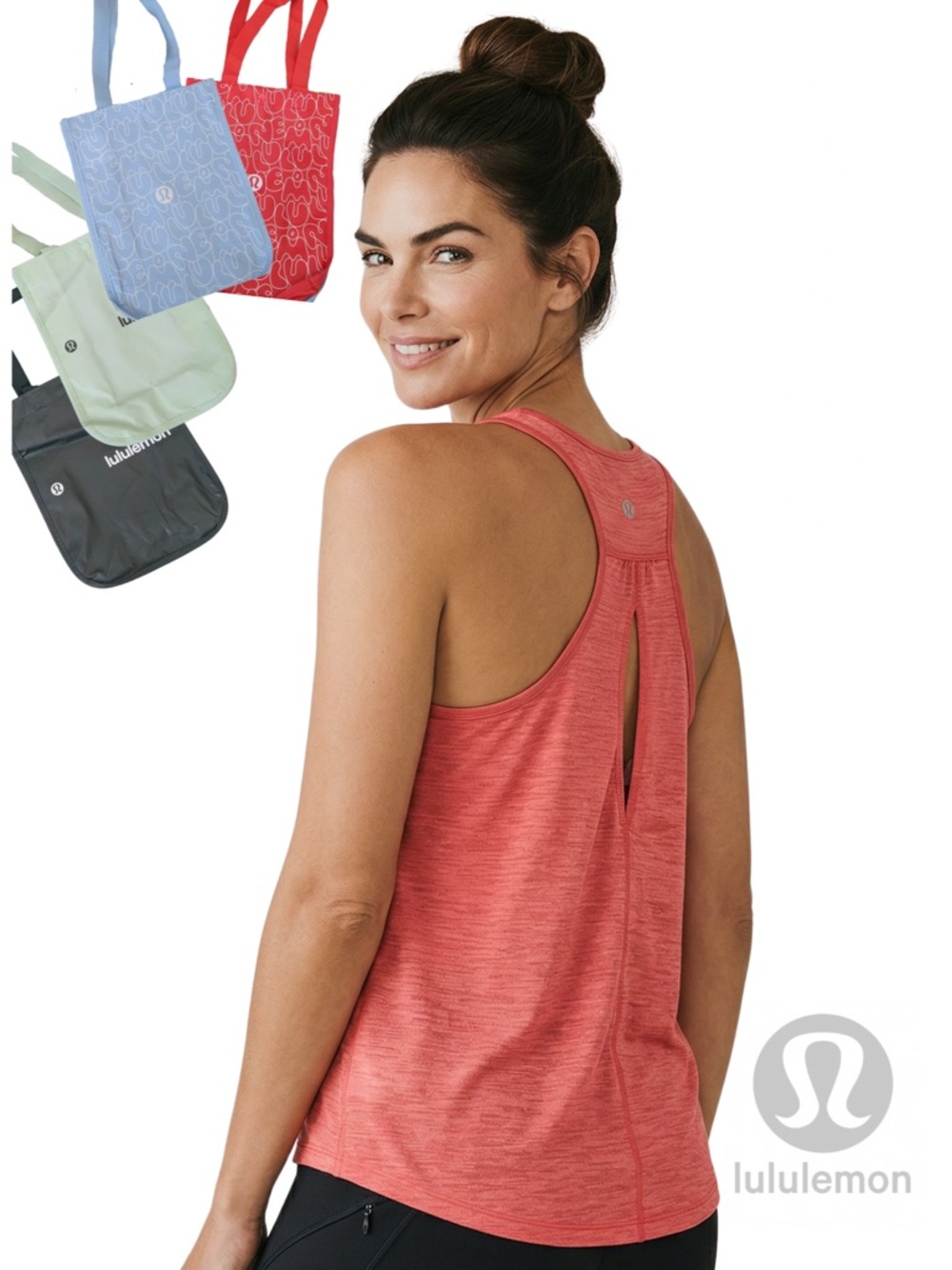 LULULEMON Rare Slit Yogi Racer Back III Coral Halter Tank + Small Reusable Bag